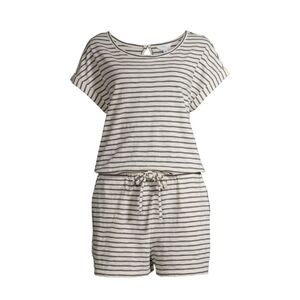 Time and Tru NWT Women's Short Sleeve Shorts Elastic Waist Tie Romper 590